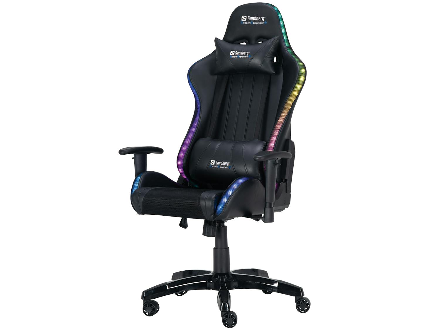 Sandberg Commander Gaming Chair En medfølgende fjernkontroll styrer lyset langs kanten av stolen.